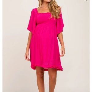 Fuchsia Smocked Short Sleeve Maternity Dress